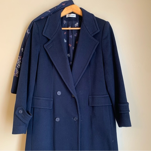 Vtg Forecaster of Boston Double Breasted Navy Wool Coat W12 Lined Matching Scarf - Picture 3 of 12